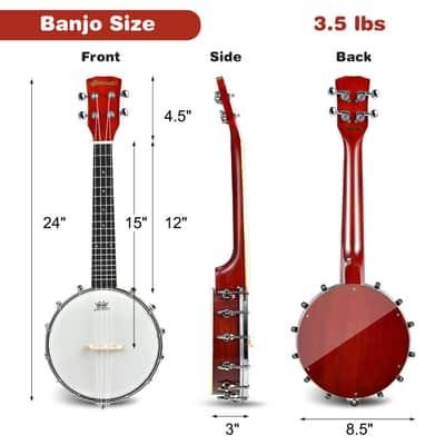 Sonart 4-String Banjo Ukulele with Remo Drumhead and Gig Bag 2023 - Wooden image 5
