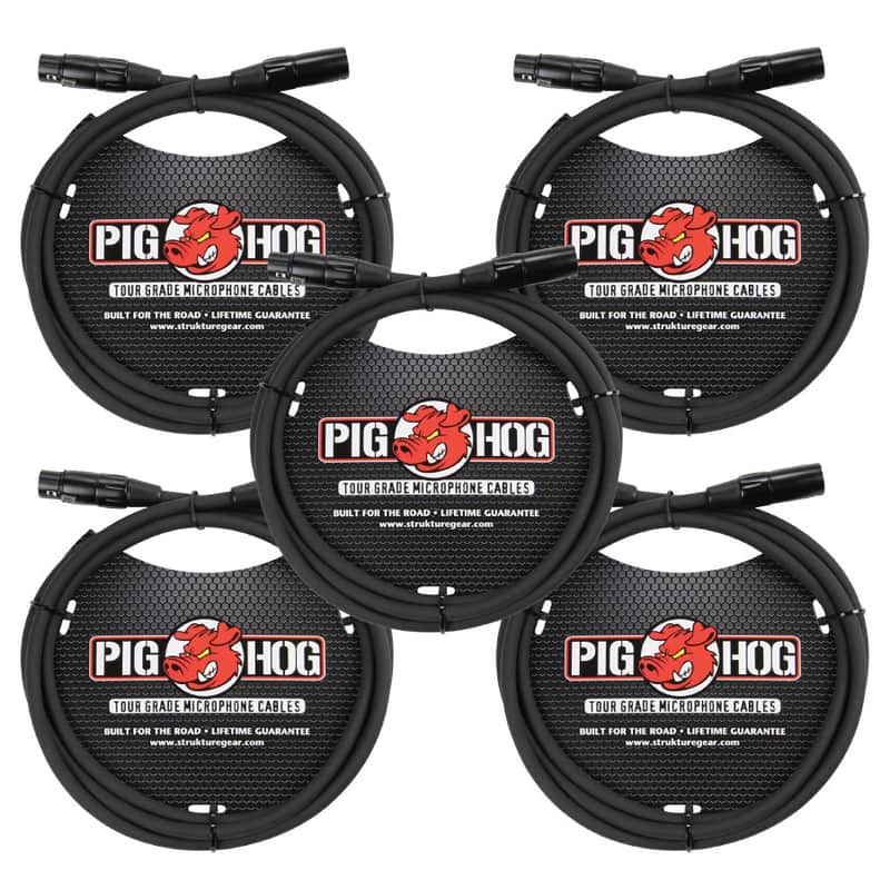 5 Pack Pig Hog PHM6 Tour Grade XLR Male to Female Mic Cable - 6' image 1