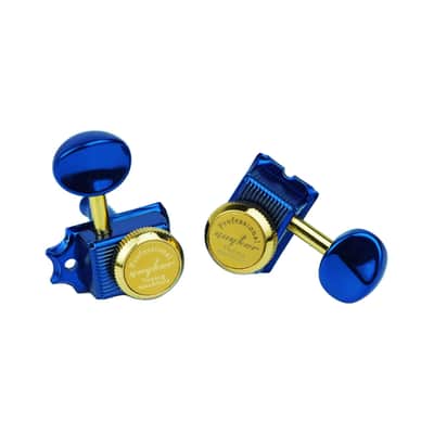 Guyker 6 Inline Vintage Guitar Lock String Tuners – Locking Tuning Key Pegs Machine Heads Replacement Parts for ST TL Style Electric, Folk or Acoustic Guitars – GK55SP, Blue+Gold image 5