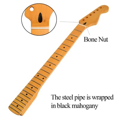 Matte Yellow 22 Fret Electric Guitar Neck, Canadian Maple Handle for ST Style [Peach Wood Tube + Bovine Bone Nut],price include the import duty for US buyer image 3