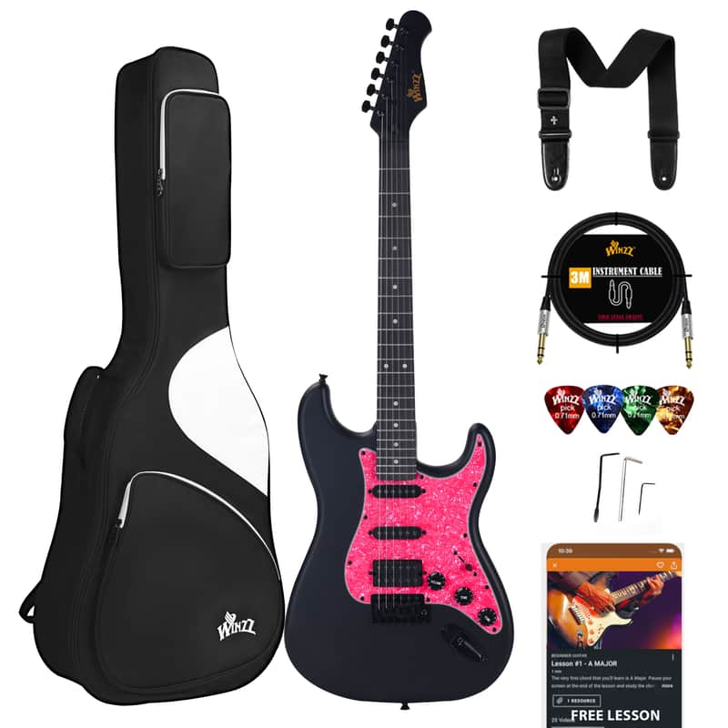 WINZZ EGS112H 39-inch ST Solid Poplar Wood Electric Guitar With Pink Pickguard image 1
