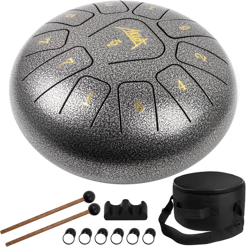 10-Inch Steel Tongue Drum – 11-Note C Key Tank Drum, Percussion Instrument with Mallets & Carry Bag image 1