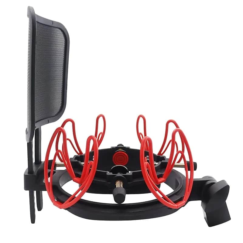 Microphone Shock Mount With Pop Filter Universal Shock Stand For Microphones Size At 21-62Mm Anti-Vibration Mic Holder Clip Compatible With At2020 Mxl 990 770 Rode Nt1-A Neumann 103(Red) image 1