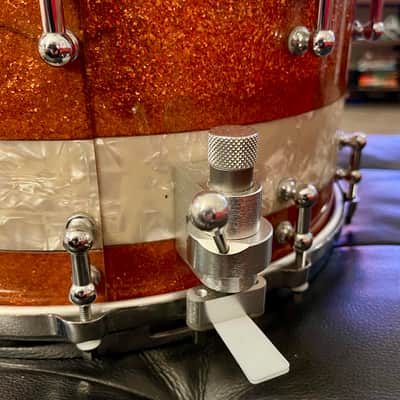 Truth Custom Drums 14x8 Maple snare Drum - Orange glass glitter/ Marine Pearl image 5