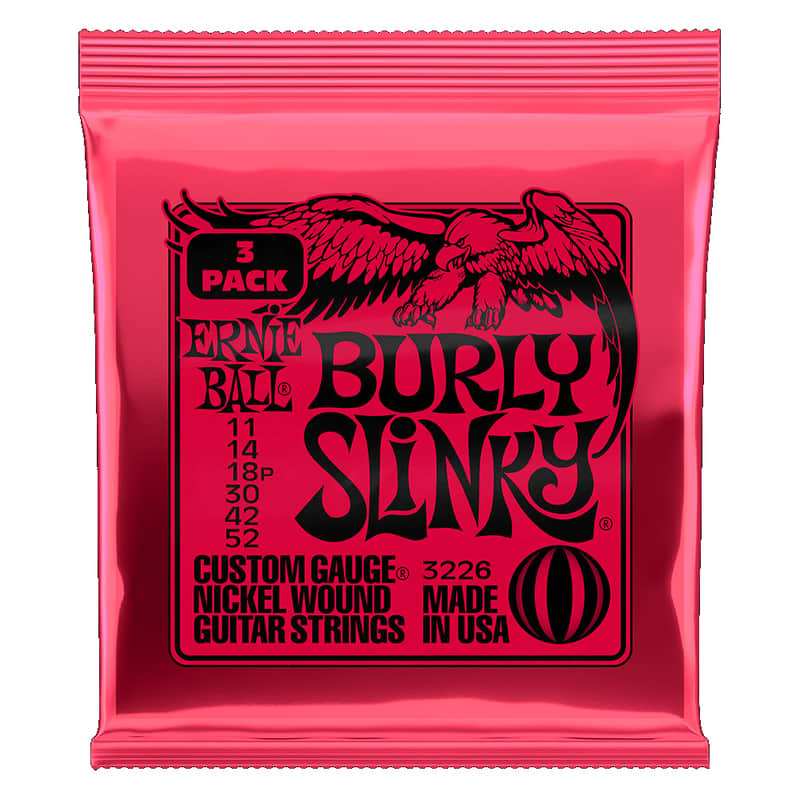 Ernie Ball Burly Slinky Nickel Wound Electric Guitar Strings 3 Pack - 11-52 Gauge image 1