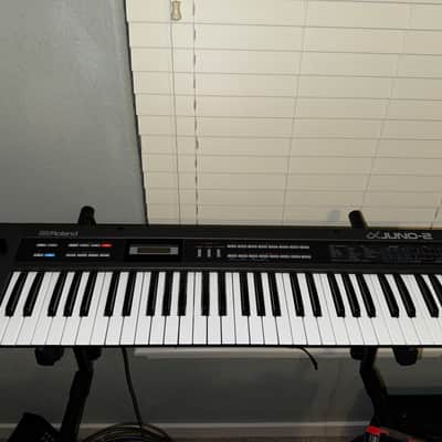 Roland Alpha Juno-2 61-Key Programmable Polyphonic Synthesizer 1985 - 1988 - Black with Original Case and Instruction Manual image 1