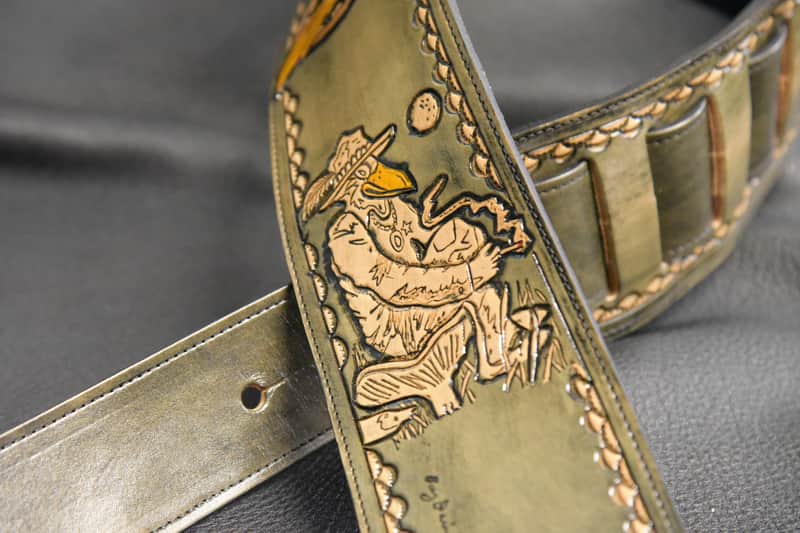 Guitar Leather strap 3.5" Black Crowes this is custom but will show anything can go on a strap image 1