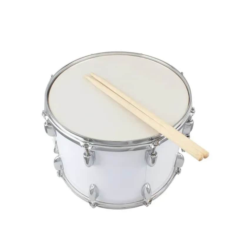 14"x10" Marching Snare Drum Kit with Drumsticks, Tuning Key & Shoulder Strap – White image 1