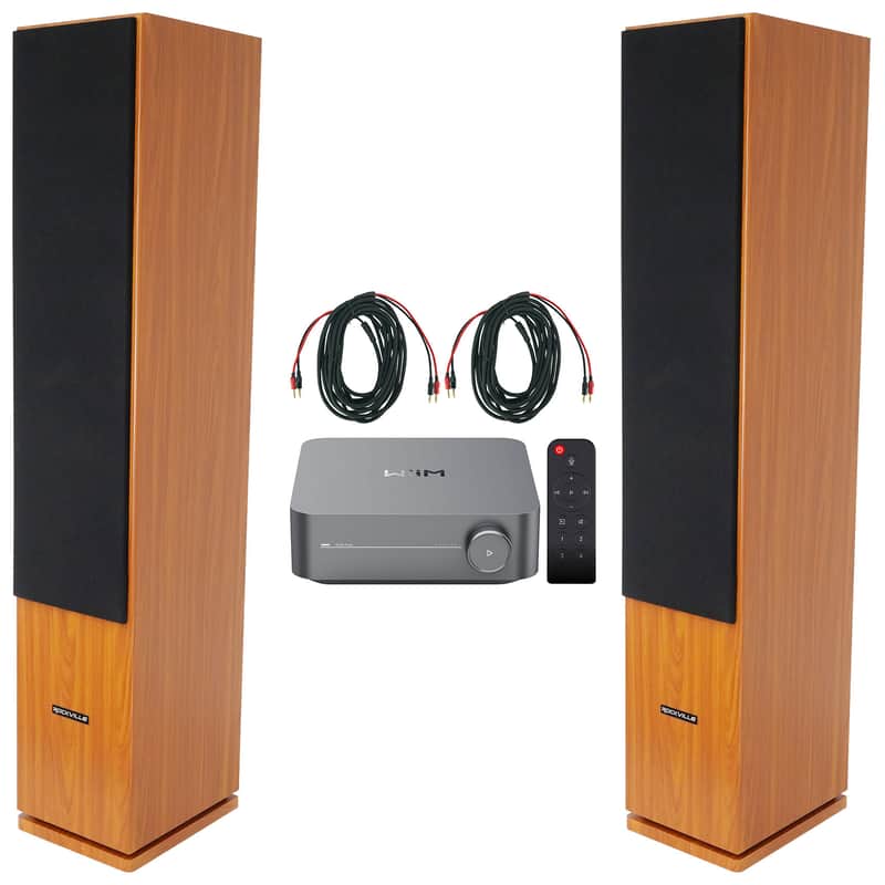 (2) Rockville Rocktower 64B Wood Home Audio Tower Speakers+Wifi Amp Receiver image 1