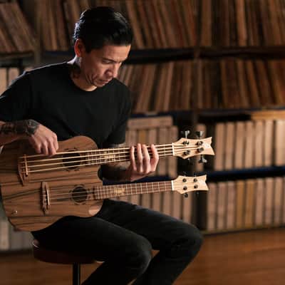 Ortega HYDRA-BSTE Custom Built Series Dao Top Mahogany Double Necks 4/4-String Acoustic-Electric Tenor Size Uke Bass w/Gig Bag image 11