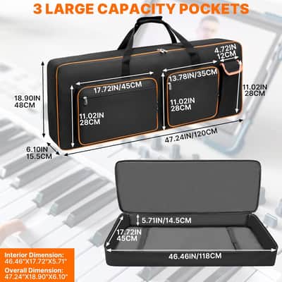 76 Key Keyboard Case,Soft Padded Keyboard Gig Bag Case with Handle and Adjustable Shoulder Straps,46.4"X17.7"X5.7" keyboard Travel Bag 76 Key With 5-Pocket for Keyboard Accessaries image 2