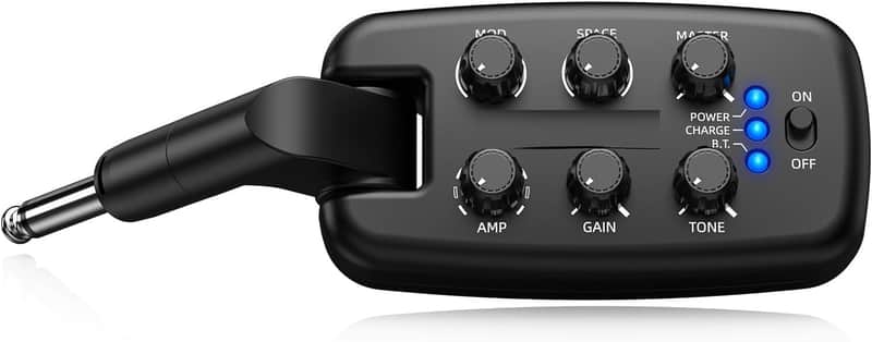 Guitar Headphone Amp for Electric Guitar, Bass Guitar Headphone Amplifier for Portable Practice, 9 Amp Models, 3 Mod Effects, 3 Space Effects, with Bluetooth Receiver, USB OTG Recording image 1