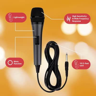 Wired Microphone for Karaoke, (Black) - Unidirectional Dynamic Vocal Microphone - Plug-in Microphone for Karaoke Machine, AMP, & Speaker - Mic for Singing, Public Speaking, & Parties image 2
