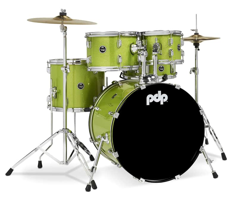 Pacific Drums Center Stage Complete Drumkit, 5 Drum Set, Electric Green Sparkle, 7x10, 8x12, 12x14 Floor, 14x20 Kick, 5x14 Snare (PDCE2015KTEL) image 1