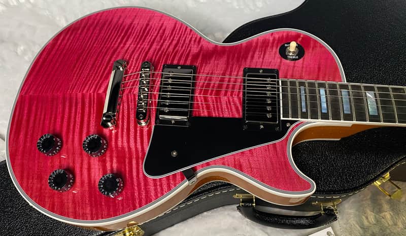 NEW! Gibson Dealer Select Custom Shop Les Paul Custom AAA Reverse Chevron Figured Top - Transparent Pink - Authorized Dealer - WOW! 8.8 lbs - G06630 imagen 1
