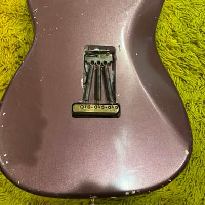 Stratocaster -1963 replica, Chunky highly figured Brazilian Rosewood slab Musikraft neck/ JM Rolph 1963 pickups/ nitro guard /mjt relic Purple Mist body/ relic gold hardware image 12