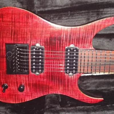 Charbonneau Scimtar-75 Deluxe Custom 7 string Red- Blackburst/Tru-Oil Hardshell Case Included image 1