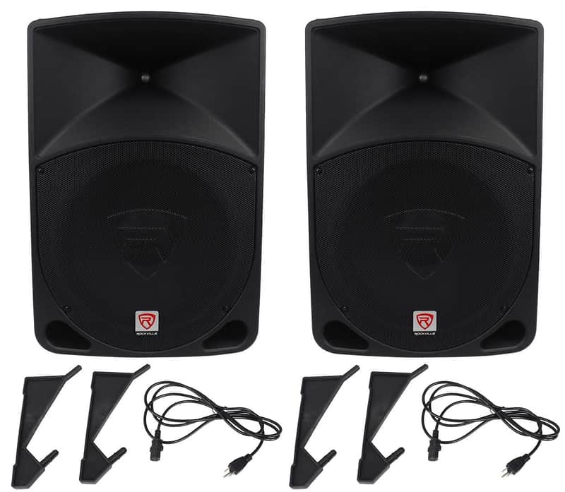 Pair Rockville Power Gig RPG15 15" Powered Active 2000 Watt 2-Way DJ PA Speakers image 1