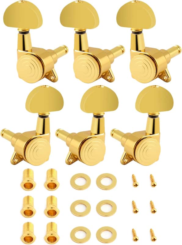 Locking Guitar String Tuning Pegs Tuning Keys Machine Heads Tuners 1:18 Gear Ratio 3L 3R for Electric Guitar or Acoustic Guitar Parts Accessories Half Round Head Gold. image 1