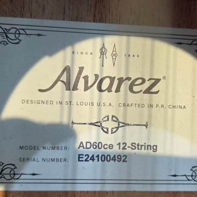 Alvarez AD60-12 CE 12 String Artist Dreadnought Acoustic Electric Guitar - Natural image 7