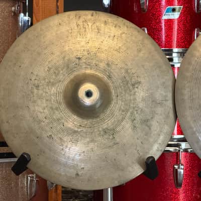 1940's Zildjian 15" Trans Stamp Hi Hat Cymbal Set US Military Transitional image 6