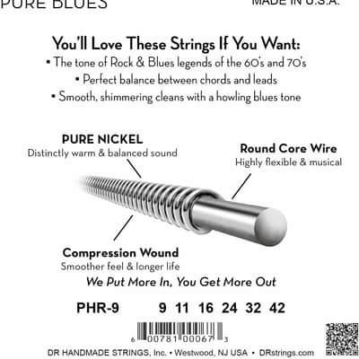 DR Strings PHR-9 Pure Blues Pure Nickel Light Electric Guitar Strings 09-42 image 2