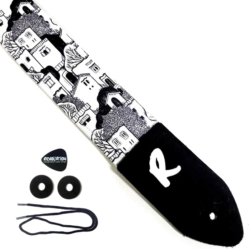 Black and white House Guitar Strap -Cute House Guitar Strap - Black White Stacked House Guitar Strap-Double Padded image 1