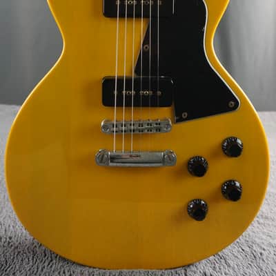 Blitz by Aria Pro II Leopard Transparent TV Yellow Single Cut P90 MIJ image 1