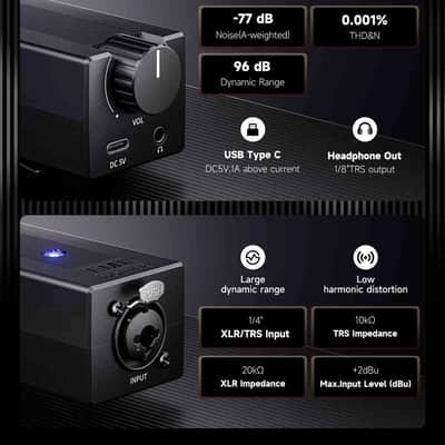 EM1 Headphone in-Ear Monitor Amplifier with XLR and TRS Input 3.5mm Jack by Donner image 3