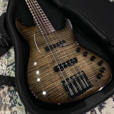 Miura Guitars USA MB-2 5st 5A Flame Maple / Ash / Dark roasted flame maple Fertboard 5 strings Hi-end Jazz Bass guitar image 2