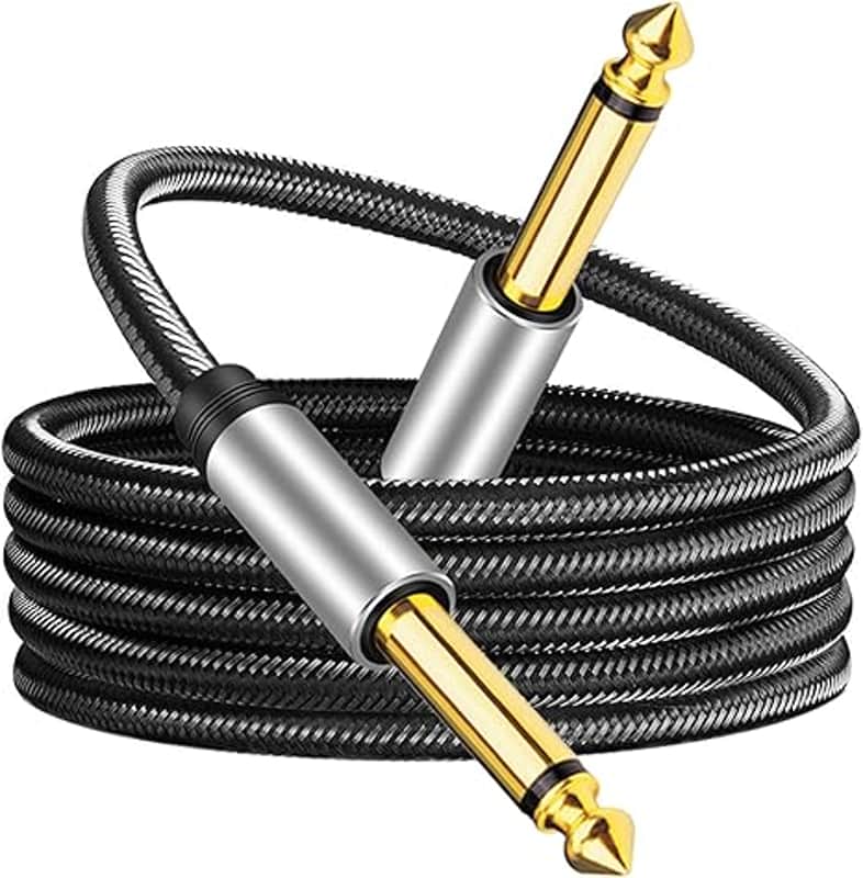 6.35mm Instrument Cable 12Ft,Silver Color Premium 6.35mm Mono Jack 1/4" TS Cable Unbalanced Guitar Patch Cords/Instrument Cable Male to Male with Zinc Alloy Housing and Nylon Braid(12Ft/4M) image 1