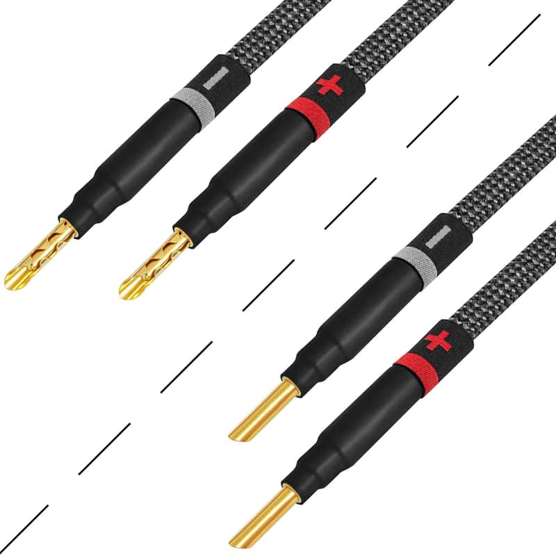 4 Foot ULTIMATE - 12 AWG - Ultra-Pure OFC - Premium Audiophile HiFi Speaker Cable Pair with Eminence Gold Banana Plugs & Carbon Tweed Jacket image 1