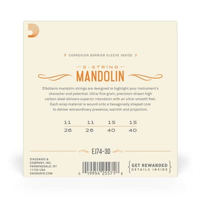 D'Addario EJ74 Phosphor Bronze 11-40 Mandolin Strings, Loop End, 3-Pack image 3