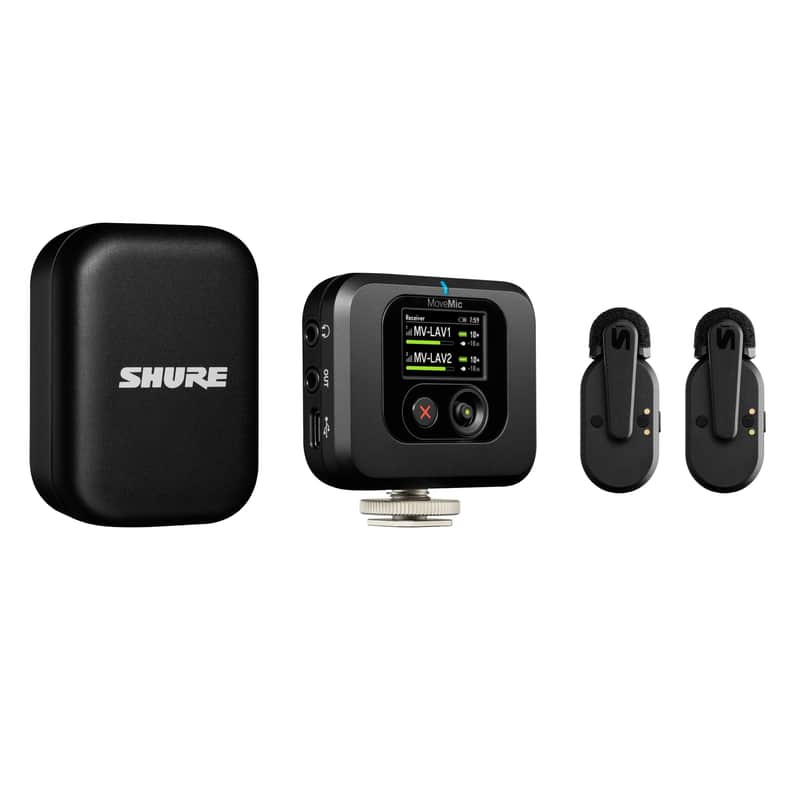 Mint Shure MoveMic Two Kit - Pro Wireless Lavalier Microphones with Camera Receiver for DSLRs, iPhone, Android, Mac & PC, 2 Bluetooth Mini Mics, 24 Hours Charge, IPX4, Portable Clip Lavs (MV-Two-KIT-Z7) image 1