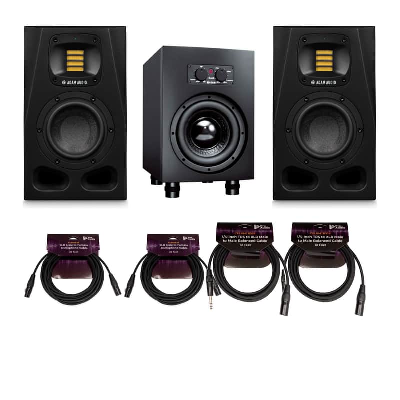 ADAM Audio A4V 2 Way Studio Monitor (Pair) with Subwoofer and Cables Bundle image 1
