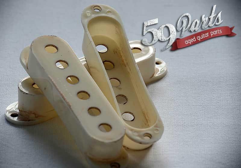 Set of 3 Hand Aged Fender pickup covers Aged White, relic, aged, Stratocaster, 59 Parts. image 1
