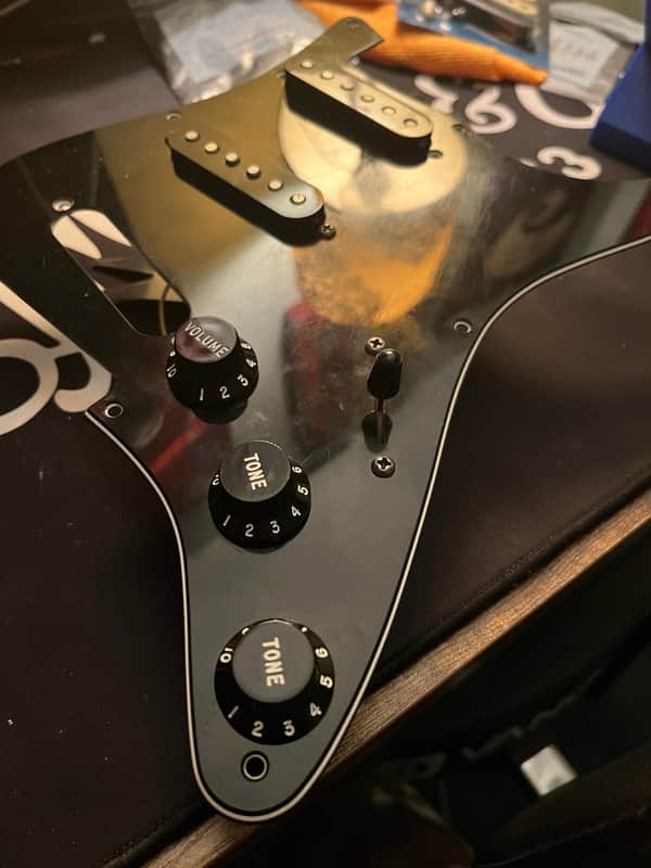 Fender Stratocaster SSS Pickguard W/Electronics & Two Alnico 5 Single Coils - Black image 1