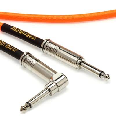 Ernie Ball P06079 Braided Straight to Right Angle Instrument Cable - 10 foot Neon Orange image 1