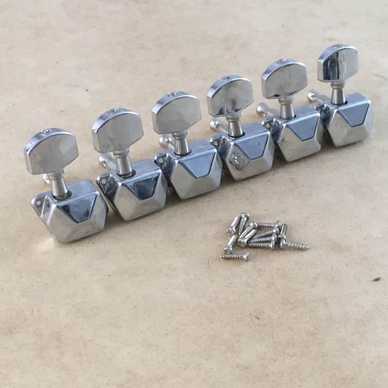 Rare Vintage Chrome Electric Guitar Tuners Set Slanted Sealed Casings 70s Style image 1