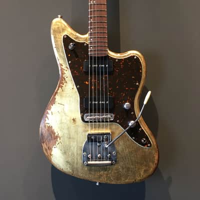Made to Order - FRANCHIN Neptune guitar Relic Aged METALLIC LEAF (Gold/Silver/Copper) Offset Jazzmaster Style Made in Italy image 3
