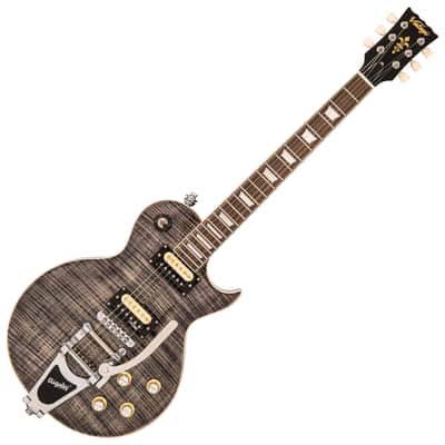 Vintage Reissued Series V100BLB Electric Guitar, Flamed Thru Black W/ Bigsby image 3
