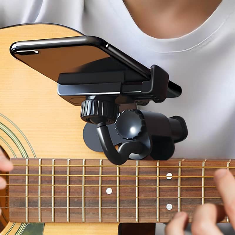 Guitar Phone Holder - Adjustable & Rotatable Guitar Mount for Guitars/Ukulele, Universal Smartphone Compatibility, Ideal for Teaching Videos, Live Streaming & Recording image 1