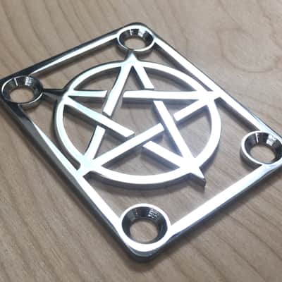 Pentagram Neck Plate For Bolt On Neck Guitar or Bass - Chrome Finish image 2
