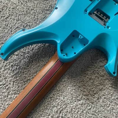 Blue Aluminum Guitar Body with Roasted Maple Wood Neck, Rosewood Fingerboard image 7
