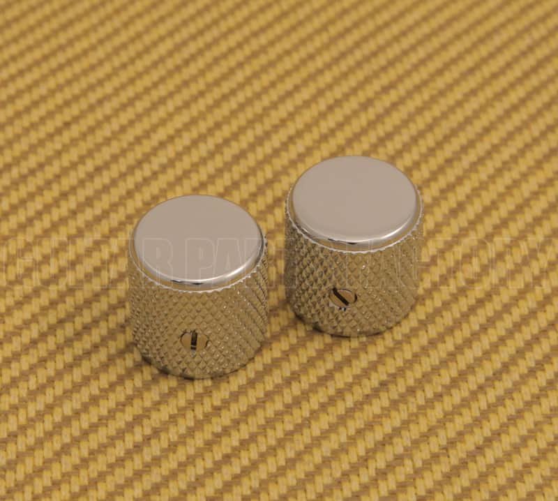 099-1366-000 Genuine Fender Barrel Knurled Knobs Tele/P Bass Set of 2 - Chrome image 1