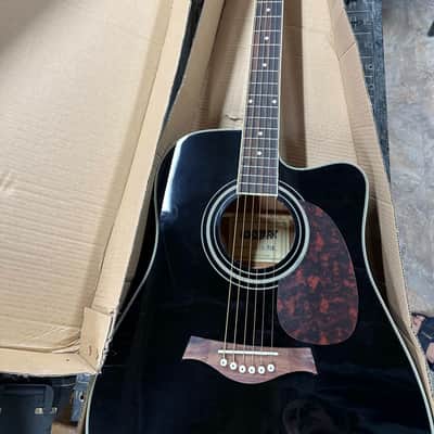 Rokstark Black Cutaway Dreadnought Acoustic – Model RS-5C-BLK w/ guitar stand image 1