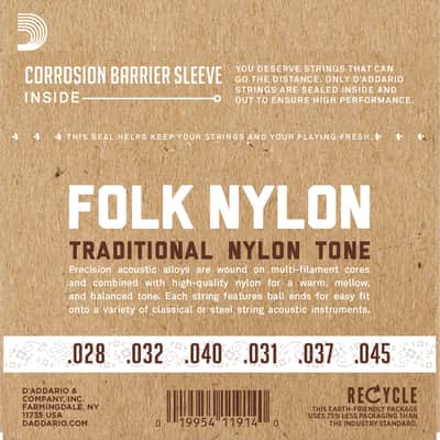D'Addario EJ32C Folk Nylon Guitar Strings, Ball End, Silver Wound/Clear Nylon T image 4