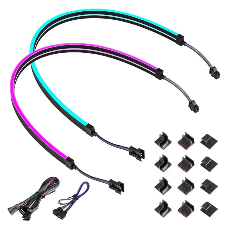 Neon Rgb Pc Light Strip 2Pcs 19.7In Rgb Led Strip For 12V 4-Pin Rgb Led Headers For Asus Aura Sync, Gigabyte Rgb Fusion, Msi Mystic Light, Asrock Rgb image 1
