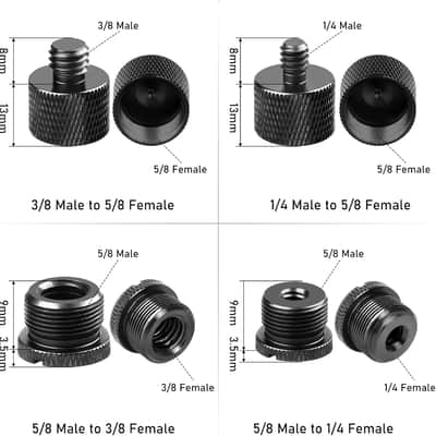Mic Stand Adapter Set,8 Pcs Mic Thread Adapters-5/8 Female to 3/8 Male and 3/8 Female to 5/8 Male, 5/8 Female to 1/4 Male and 1/4 Female to 5/8 Male-Screw Adapter for Microphone Stand Mic Boom Arm image 2