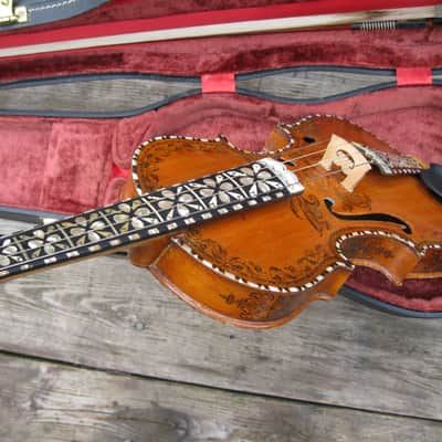 Hardanger Fiddle violin, Hardingfele + Albert Nurnberger Bow  1918 amber image 12